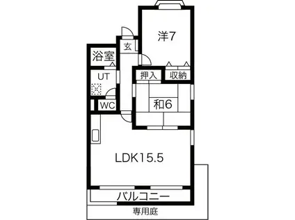 ベルズ有松B棟(2LDK/1階)の間取り写真