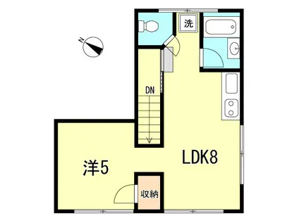 国香通アパート(1LDK/2階)の間取り写真