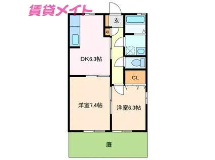 ピュアロード(2DK/1階)の間取り写真