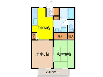 クレストシャトーA棟(2DK/1階)の間取り写真