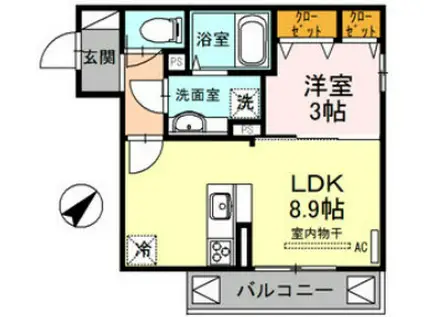 アクイラ上筒井(1LDK/2階)の間取り写真