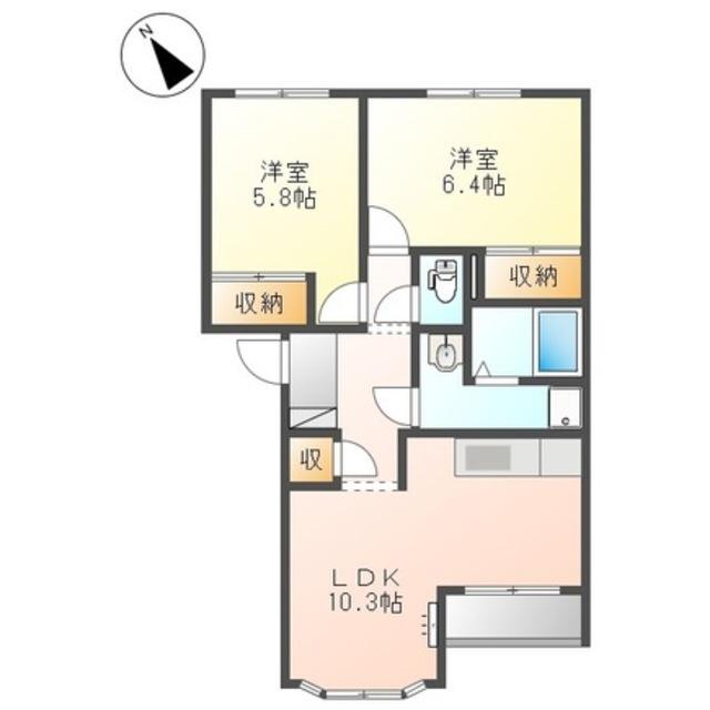 ソレイユA棟(2LDK/2階)の間取り写真