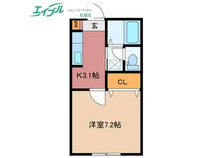 サンコーポ翔C(1K/1階)の間取り写真