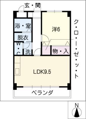ラフィーネヤマセ(1LDK/2階)の間取り写真