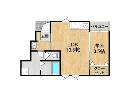 スールソレイユうずら野(1LDK/1階)の間取り写真
