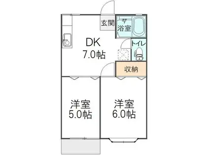 イーストコート(2DK/1階)の間取り写真