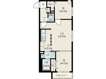 ファランドール新札幌II(2LDK/4階)の間取り写真