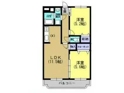 ヴィラI(2LDK/2階)の間取り写真