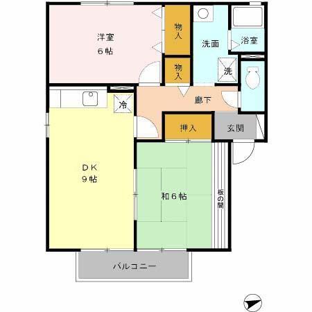 プルミエールC棟(2DK/1階)の間取り写真