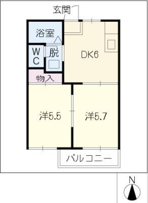 タウニー西入(2DK/2階)の間取り写真