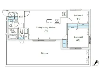 柿の木坂2丁目M(2LDK/4階)の間取り写真