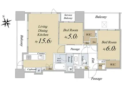 シティタワー虎ノ門(2LDK/8階)の間取り写真