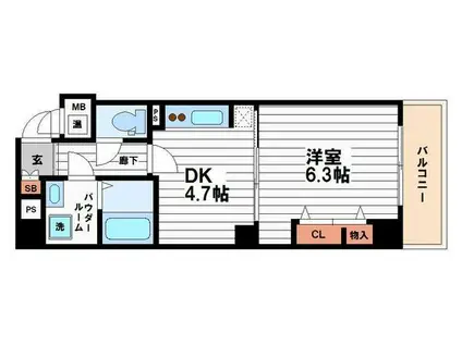 ジェイプライド上本町ヒルズ(1DK/8階)の間取り写真