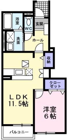 エスタシオン湯立(1LDK/1階)の間取り写真