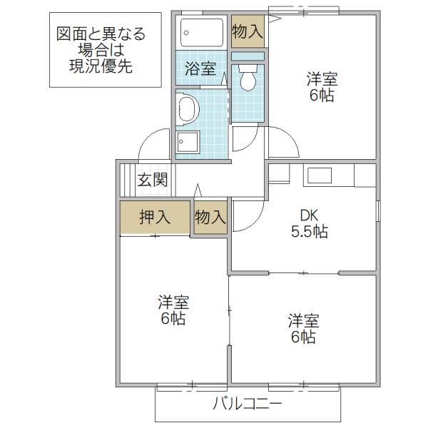 コーポ川上A棟(3DK/2階)の間取り写真