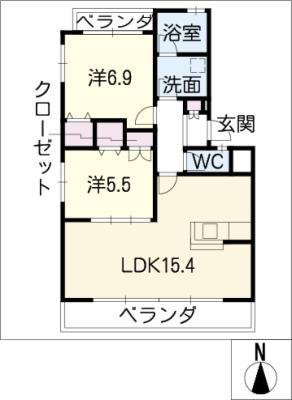 クレストサンケー(2LDK/1階)の間取り写真