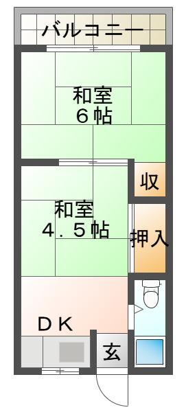 千代が丘ハイツB棟(2DK/1階)の間取り写真