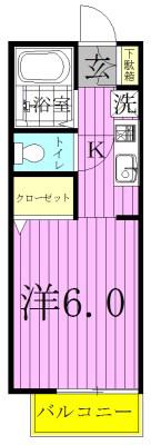 VAQUERO B棟(1K/1階)の間取り写真