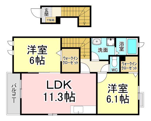 ジェイ・ヴィルタス 3(2LDK/2階)の間取り写真