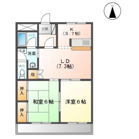 サンティアラ B(2LDK/3階)の間取り写真