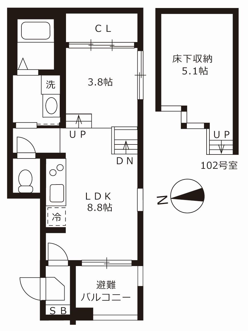 ハーモニーテラス愛知町II(1LDK/1階)の間取り写真