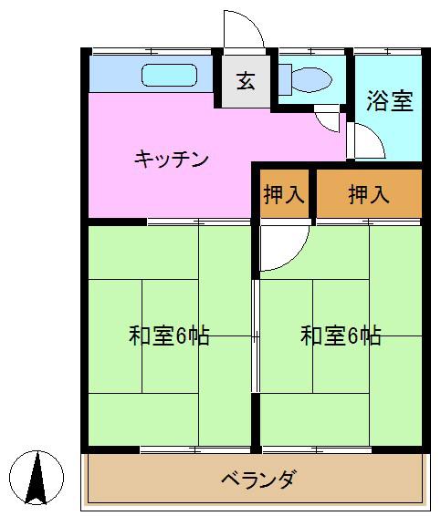 飯田ハイツ1号棟(2K/2階)の間取り写真