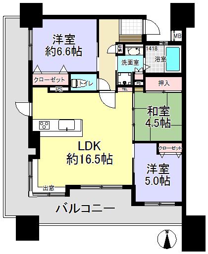 エムディア高麗(3LDK/9階)の間取り写真