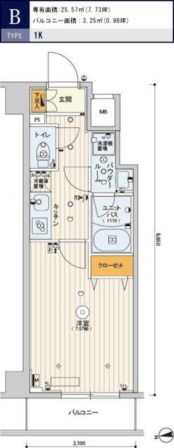 スカイコートパレス亀戸(1K/1階)の間取り写真