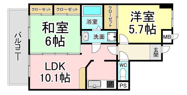 ベルヒルズ則松(2LDK/4階)の間取り写真