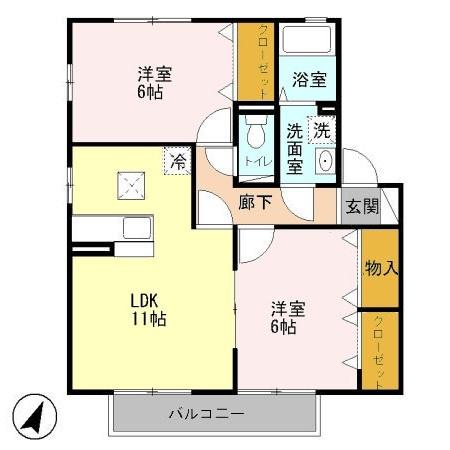 カサブランカ(2LDK/2階)の間取り写真