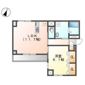 エスリア大須(1LDK/3階)の間取り写真