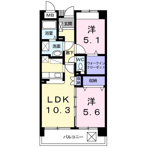 ディナスティ田村(2LDK/3階)の間取り写真