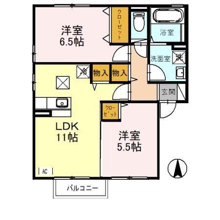 ロハス平城A棟(2LDK/2階)の間取り写真