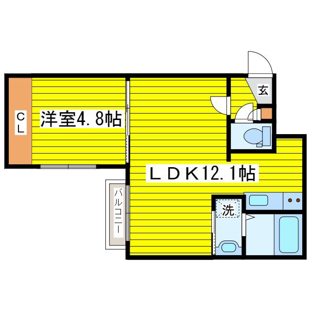 キングハウス環状通東(1LDK/4階)の間取り写真