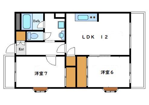 第2仲町マンション(2LDK/3階)の間取り写真