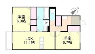 コーポアズ D棟(2LDK/1階)の間取り写真