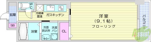 プレッサ泉中央(1K/2階)の間取り写真