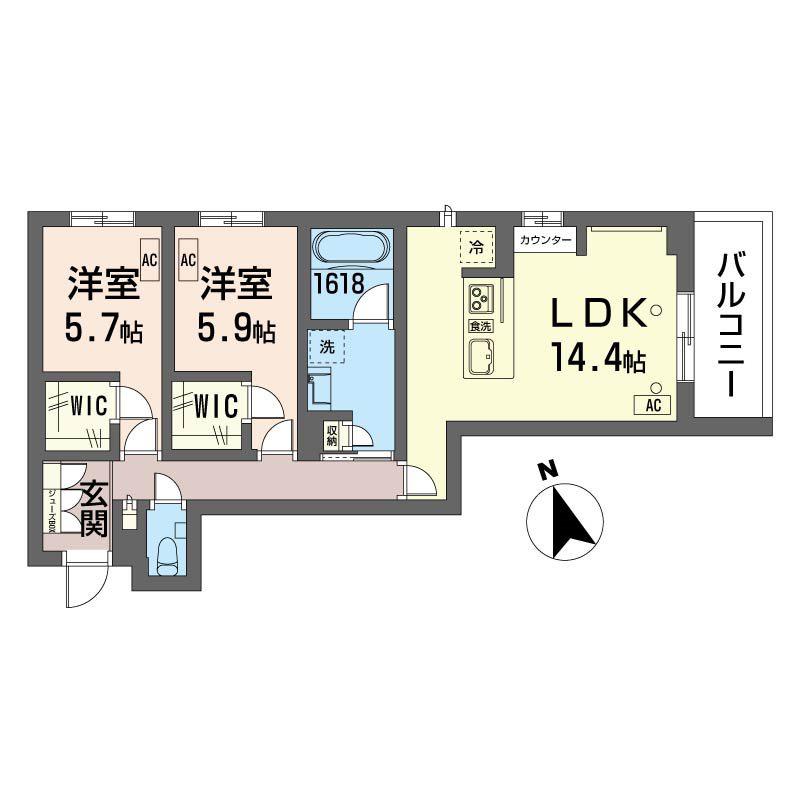RADIANT扇(2LDK/2階)の間取り写真