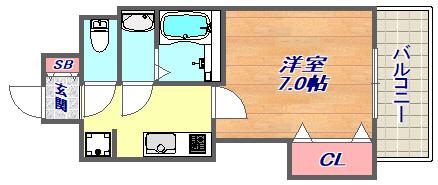 LUXE芦屋南(1K/2階)の間取り写真