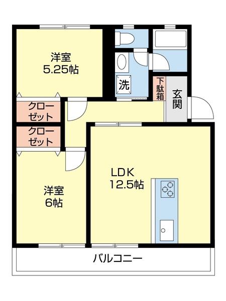 レインボーハウス代宿(2LDK/2階)の間取り写真