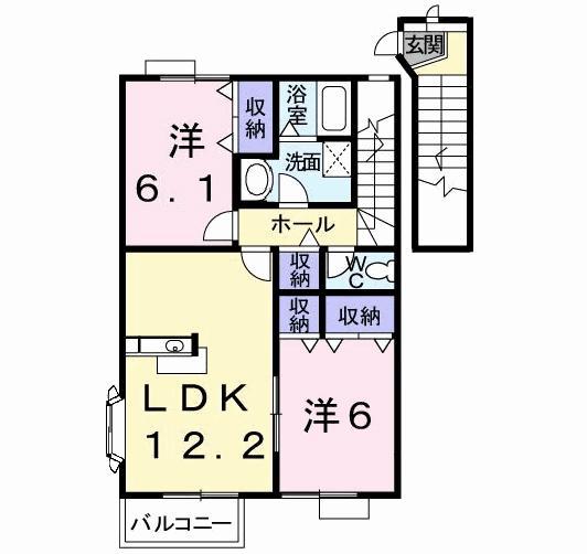 エスポワールハイムD(2LDK/2階)の間取り写真
