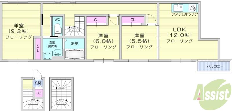 アンソレイユ原町(3LDK/3階)の間取り写真