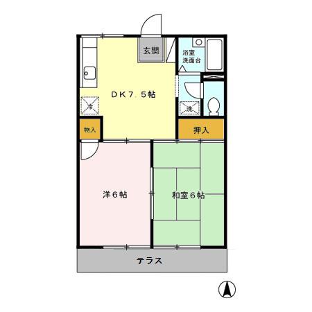 パークサイドハウスB(2DK/1階)の間取り写真