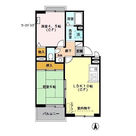 ピュアコート参番館(2LDK/3階)の間取り写真