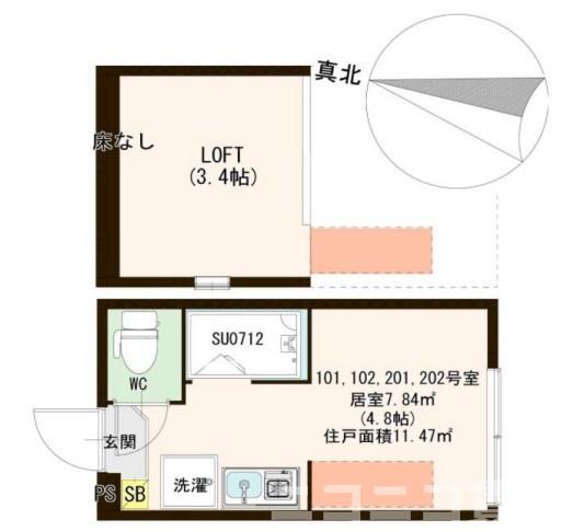 ハーモニーテラス稲荷台II(ワンルーム/2階)の間取り写真