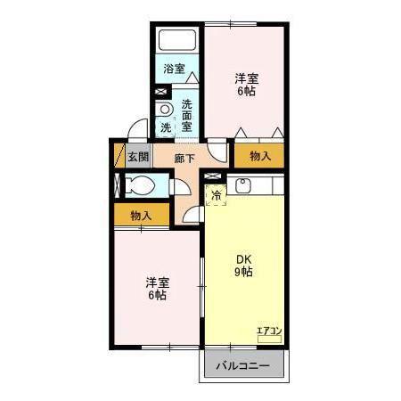 ブルンネンパーク(2DK/2階)の間取り写真
