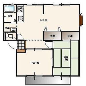 サンビレッジきららA棟(2LDK/2階)の間取り写真
