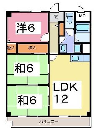 グランドール新石切(3LDK/1階)の間取り写真
