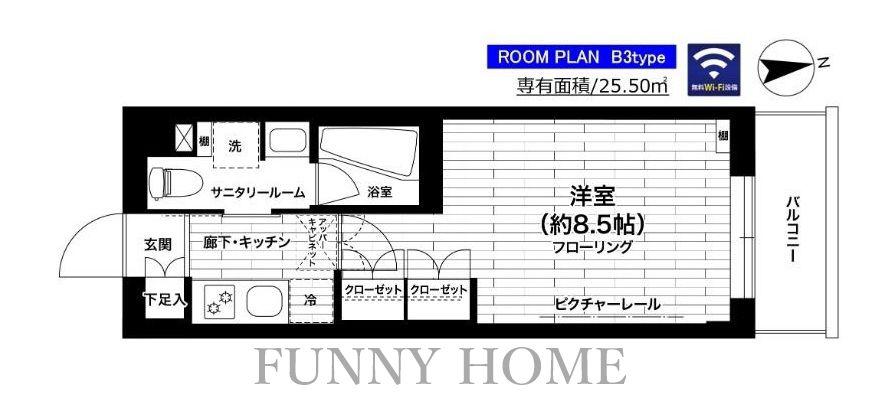 グランドコンシェルジュ世田谷アジールコート(1K/4階)の間取り写真