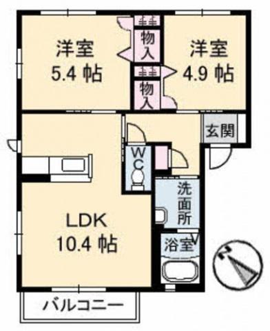 シャーメゾン高屋(2LDK/2階)の間取り写真